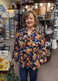 Dear Scarlett "Liz" Smocked Long Sleeve Top In Navy