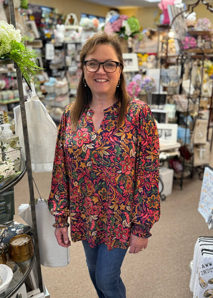 Dear Scarlett "Liz" Smocked Long Sleeve Top In Eggplant