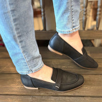 TOMS “Lynett” Loafer Flat In Black Leather