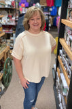 Zenana Corded Cuffed Sleeve Top, Assorted Colors