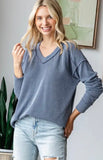 7th Ray Ribbed V-Neck Top, Assorted Colors