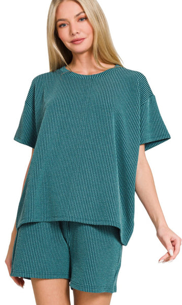 Zenana Ribbed Tee & Shorts Set, Assorted Colors