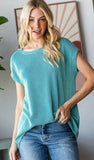 7th Ray Ribbed Knit Top With Round Neck, Assorted Colors