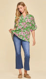 Dear Scarlett “Lizzy” Mandarin Collar Breeze Sleeve Top In Green