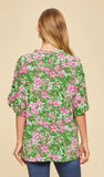 Dear Scarlett “Lizzy” Mandarin Collar Breeze Sleeve Top In Green