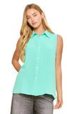 Dear Scarlett Woven Button Down Collared Sleeveless Top, Assorted Colors