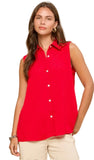 Dear Scarlett Woven Button Down Collared Sleeveless Top, Assorted Colors