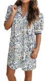 LDC Striped Collar Short Sleeve Mini Dress In Blue
