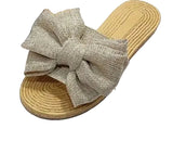 CCOCCI “Athena-24” Big Bow Ribbon Lightweight Sandals in Beige Linen
