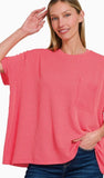 Zenana Relaxed Fit Ribbed Pocket Top, Assorted Colors