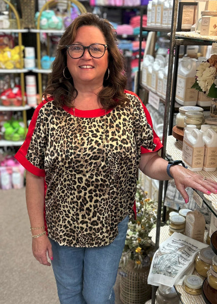 Jodifl Red Trimmed Leopard Print Top