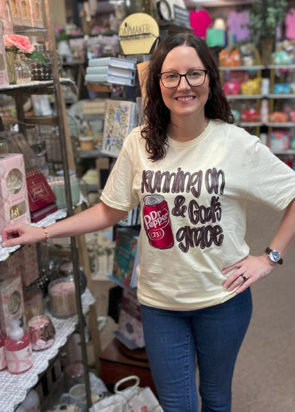 “Running On Dr. Pepper and God’s Grace” T-Shirt In Off White