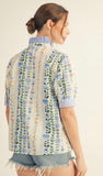 JODIFL Ruffle Detail Crinkle Floral Top In Blue
