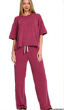 ZENANA Raised Rib Short Sleeve Tee & Pants Sets, Assorted colors