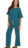 ZENANA Raised Rib Short Sleeve Tee & Pants Sets, Assorted colors