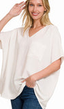 Zenana Oversized V-Neck Pocket Top, Assorted Colors