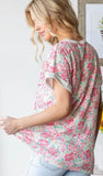 HEIMISH Contrast Trim Floral Dolman Top