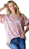 HEIMISH Dolman Short Sleeve Floral Print Top DUSTY PINK