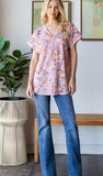 HEIMISH Dolman Short Sleeve Floral Print Top DUSTY PINK