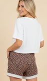 HEIMISH Contrast Trim Leopard Casual Shorts Mocha