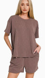 ZENANA Corded Rib Short Sleeve Top & Short Set, Assorted Colors