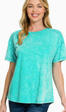 ZENANA Acid Washed Round Neck T-Shirt, Assorted Colors