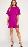Zenana Solid Cape Dress DK Magenta