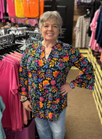 Dear Scarlett "Liz" Bell Sleeve Top in Black Multi