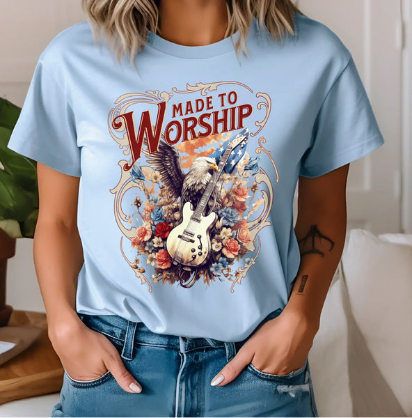 “Made To Worship” T-Shirt In Lt Blue
