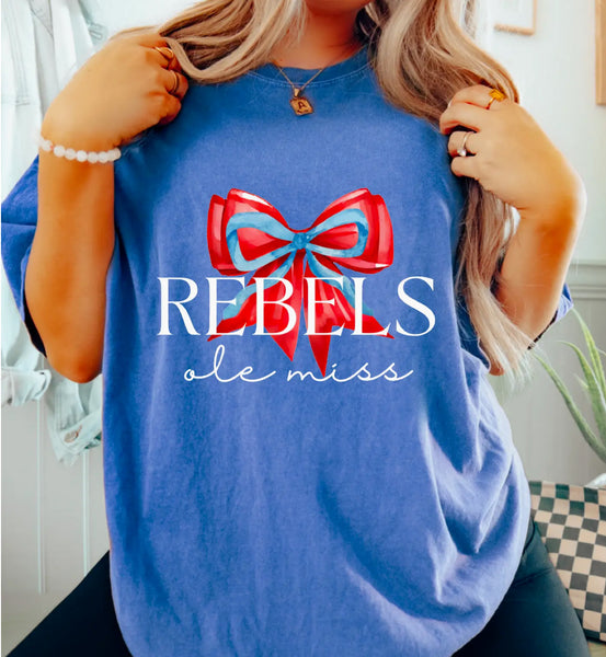 Ole Miss Rebels Bow T-Shirt In Comfort Color Blue