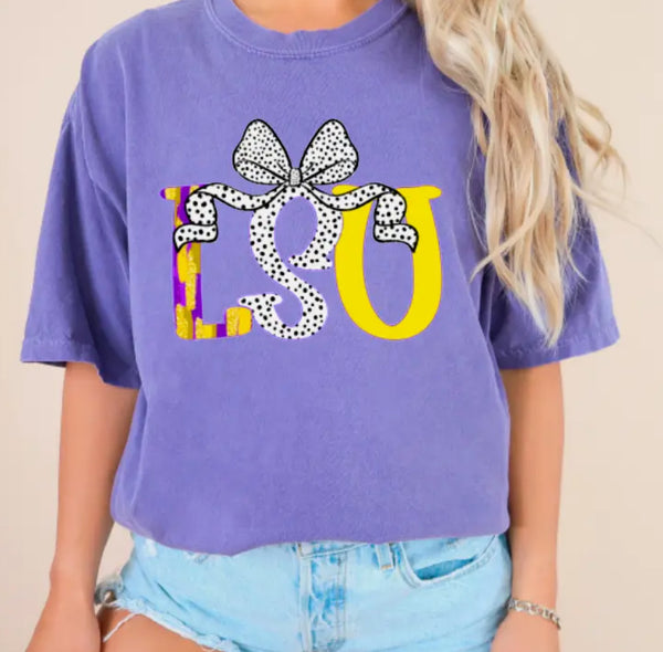 LSU Preppy Bow T-Shirt In Lavender