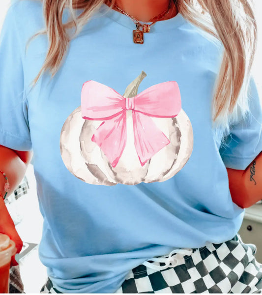 Pink Bow Pumpkin T-Shirt In Blue