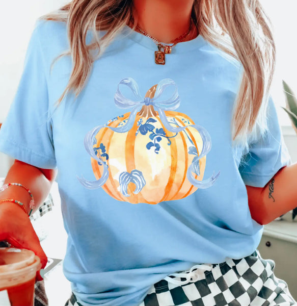 Blue Bow Pumpkin T-Shirt In Blue