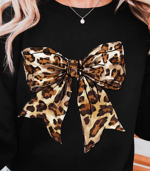 Leopard Bow T-Shirt In Black