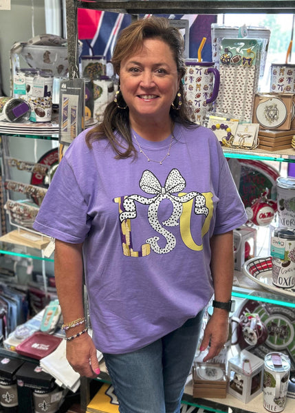 LSU Preppy Bow T-Shirt In Lavender