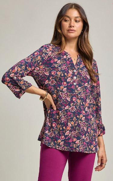 Dear Scarlett "Liz" Faux Pocket Top in Navy