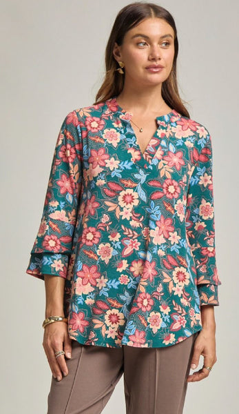 Dear Scarlett "Liz" Bell Sleeve Top in Dark Green