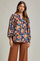 Dear Scarlett "Liz" Smocked Long Sleeve Top In Navy