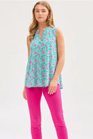 Dear Scarlett "Liz" Sleeveless Top In Mint Floral