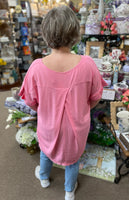 Umgee Linen Frayed Top In Pink