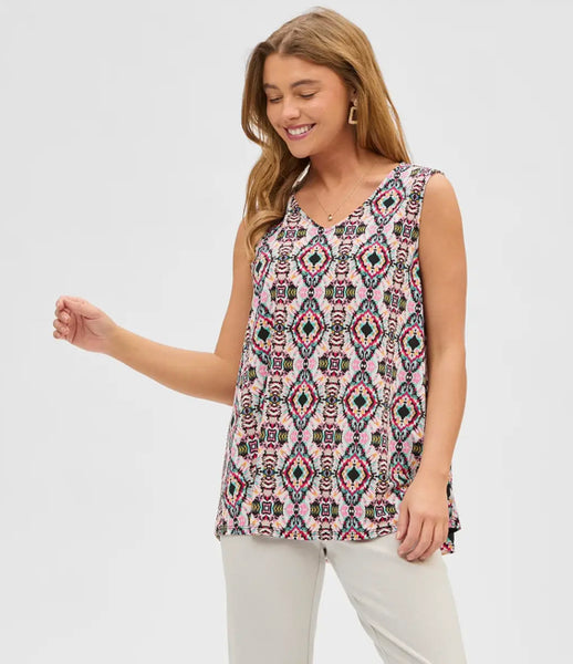 Dear Scarlett "Ivy" Sleeveless Top In Aztec