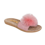 La-a Sole Pom Pom Slides in Pink Shimmer