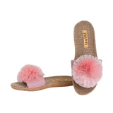 La-a Sole Pom Pom Slides in Pink Shimmer