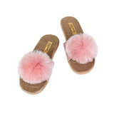 La-a Sole Pom Pom Slides in Pink Shimmer