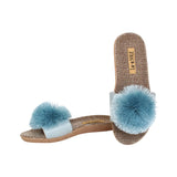 La-a Sole Pom Pom Slides in Seafoam