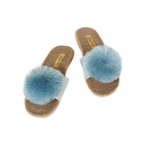 La-a Sole Pom Pom Slides in Seafoam
