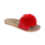 La-a Sole Pom Pom Slides In Red