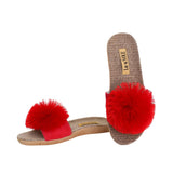 La-a Sole Pom Pom Slides In Red