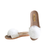 La-a Sole Pom Pom Slides In White