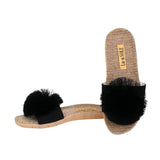 La-a Sole Pom Pom Slides in Black